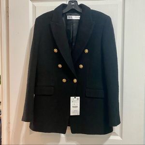 ZARA Textured weave jacket, size M, Black, NEW with tag $129